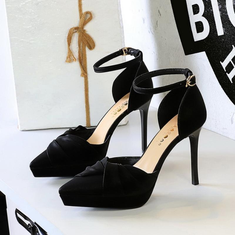 American Pointed-Toe High Heels Shallow Mouth Suede Slim Heels Single Shoes Rhinestone Banquet Fashion Spring Autumn Suede 34