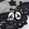 Gothic Personality Skeleton Queen Crow Cat Rose Flower Oval Embossed Pattern Pendant Dangle Earrings for Women Hallowmas Jewelry