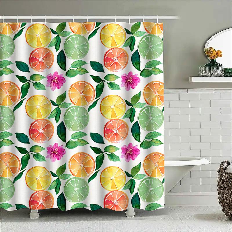 Brightly Colored Citrus Fruit Shower Curtain Set For Bathroom Decor Orange Slice Design Pattern Print Waterproof Fabric 72 Inche