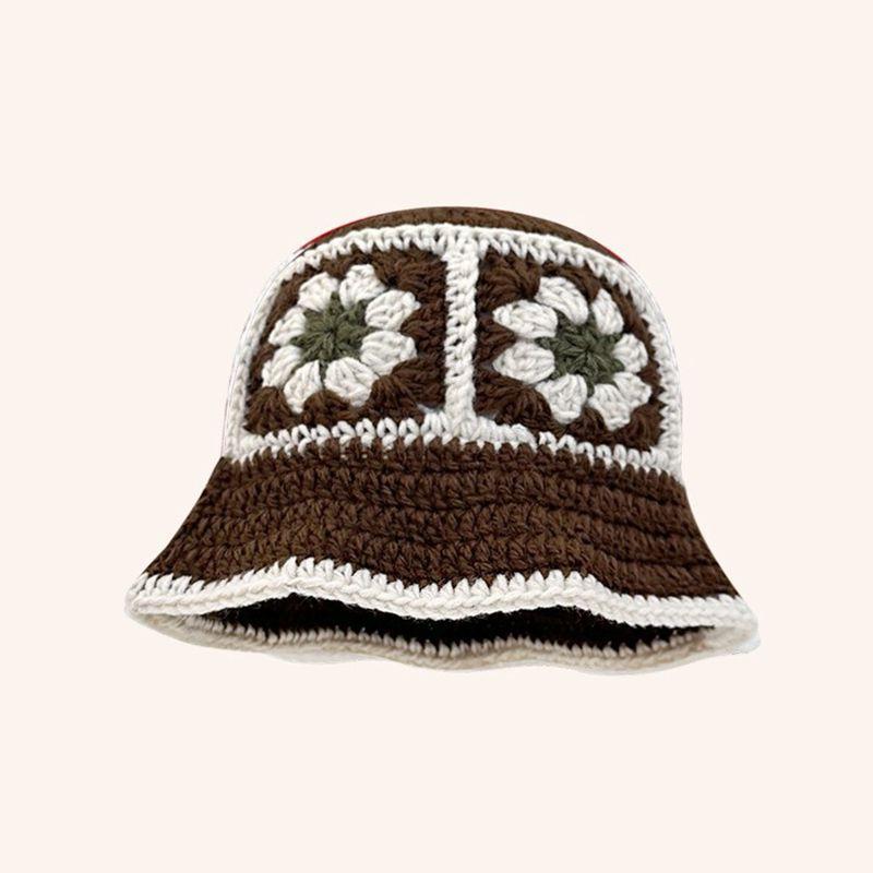 2023 Autumn New Crochet Korean Handmade Bucket Hat Women Weaving Knitted Hat Y2k Fashion Flowers Autumn Winter Beanies Basin Cap