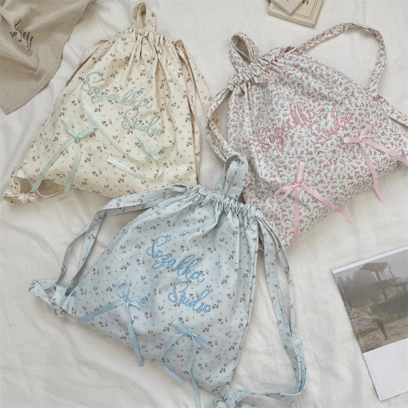 4 Pastoral Small Floral Retro Travel College Student Letter Embroidered Shoulder Bag Travel Backpack