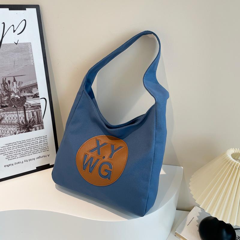 

Women s bag canvas bag large-capacity bag commuter shoulder tote versatile fashion college student class bag new model синий