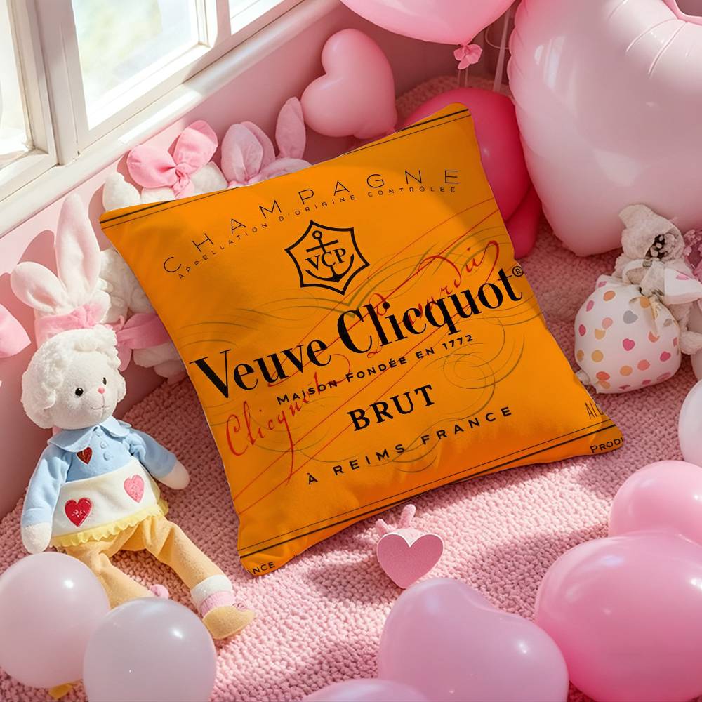 

Luxury Fashion V-Veuve C-Clicquot Pillow Case Comfort Sofa Bed Silky Elegant Invisible Zipper Custom Decorative Cushion Cover 12x12Inch