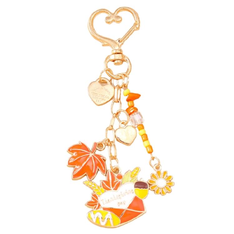 Playful Mushroom Pumpkin Keyring Decorative Beaded Accent Key Organiser Thanksgiving Theme Keychain For Purse Keys