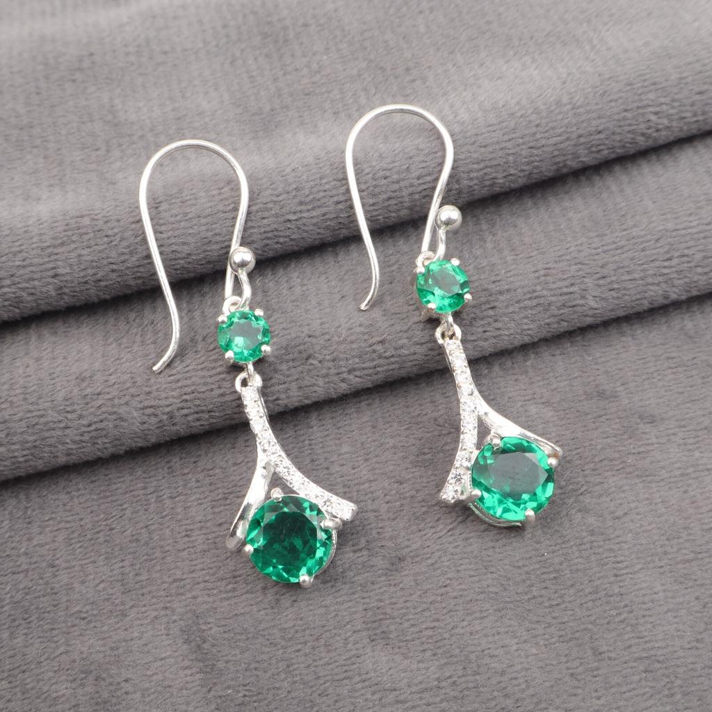 Pietra preziosa di Diopside Cromifero Gioielli in Argento Massiccio 925 Zircone Orecchini da Sposa 1.84" CZE-9-5