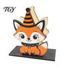 Decorative Wood Towel Rack Halloween Wooden Napkin Holder, Cute Ghost Black Cat Vertical Paper Organizer for Kitchen Stand, Table Tissue Festive Party