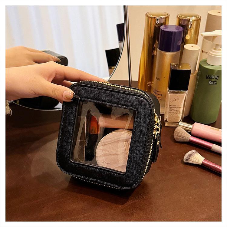 Bolsa de Maquillaje Transparente Compacta 2024 - Estuche Duro Portátil para Almacenamiento de Cosméticos