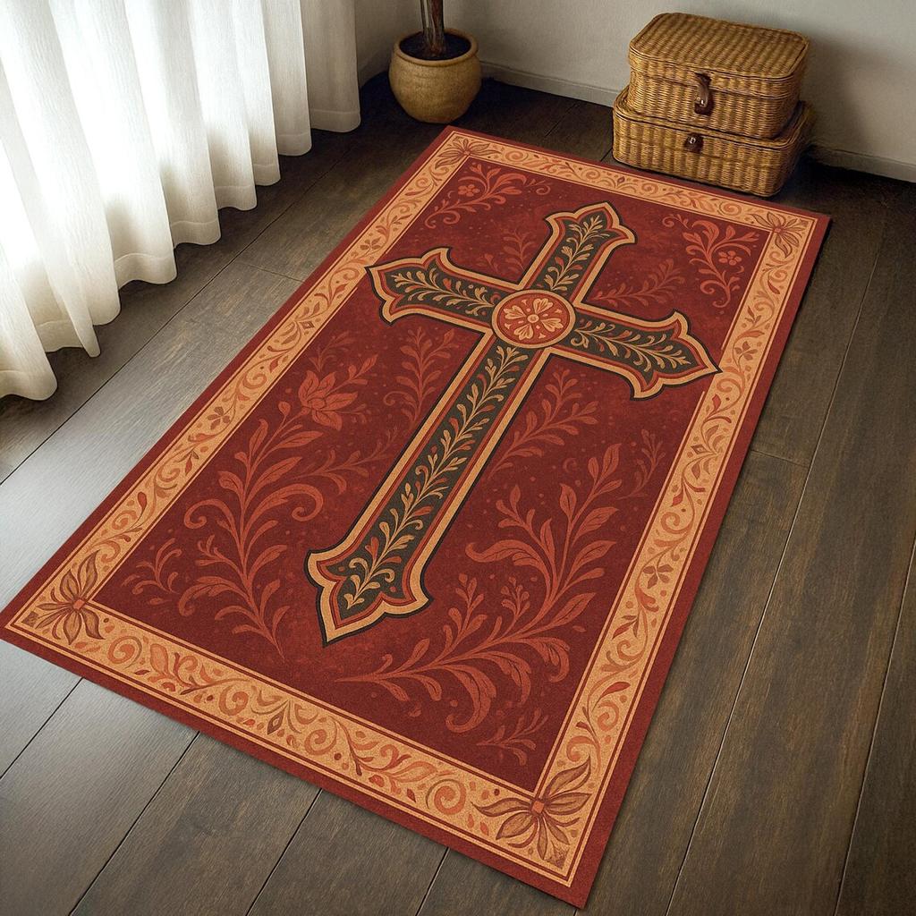 Christliches Kreuz Gebetsteppich, Großer Jesus-Kreuz Teppich, Kirchen-Heimdekoration Matte, Religiöses Geschenk, Weicher Rutschfester Gebetsteppich