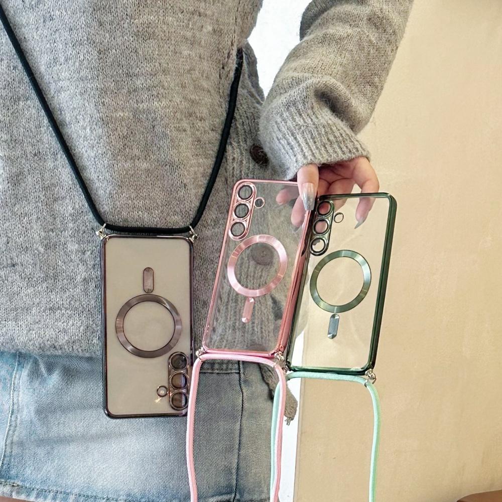 Crossbody Necklace Lanyard Plating Magnetic For Magsafe Clear Case For Samsung S26 S25 Ultra S24 S23 S22 S21 Plus Soft Cover