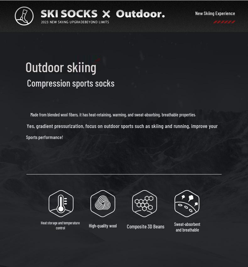 Unisex Winter Wool Ski Socks - Warm, Quick-Dry, Fleece-Lined, High-Top Compression for Outdoor Sports
