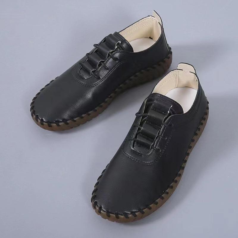 Flache Sneakers für Damen, Frühling, neue handgefertigte Näharbeit, echtes Leder, Kuhmuskel, weiche Unterseite, täglicher Schnürschuh für Damen, Freizeitschuhe
