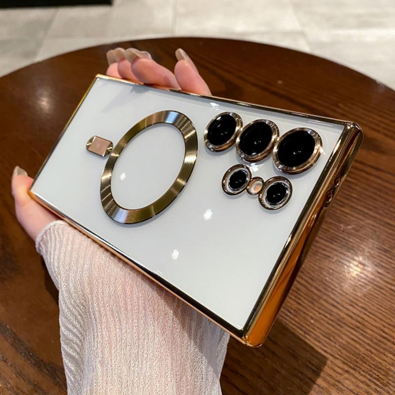 Luxury Plating For Magsafe Magnetic Clear Case For Samsung S25 Ultra S24 FE S23 Plus S22 S21 S20 Note 20 Lens Protection Cover