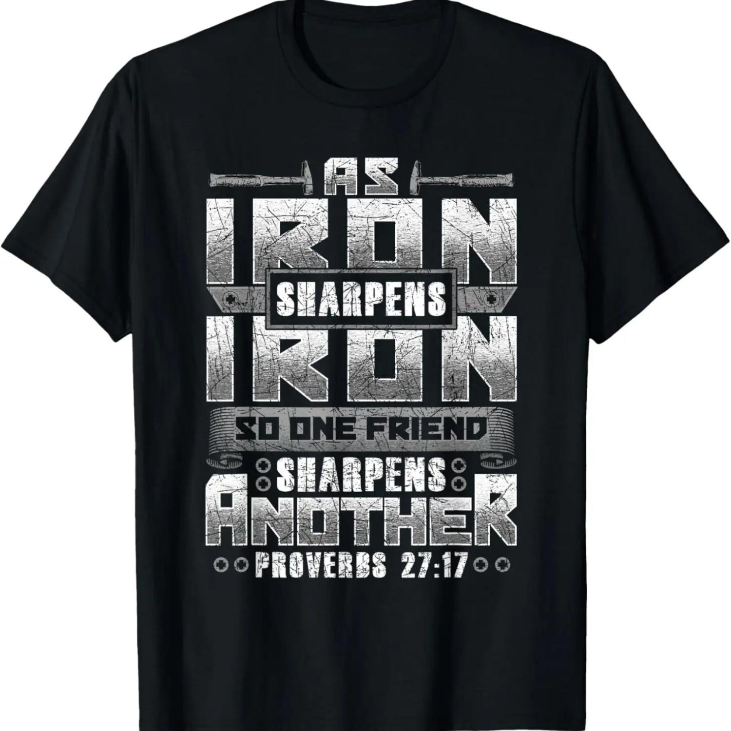 Christian Dad Iron Sharpens Iron Scripture verse bible quote T-Shirt XXXXXL чёрный