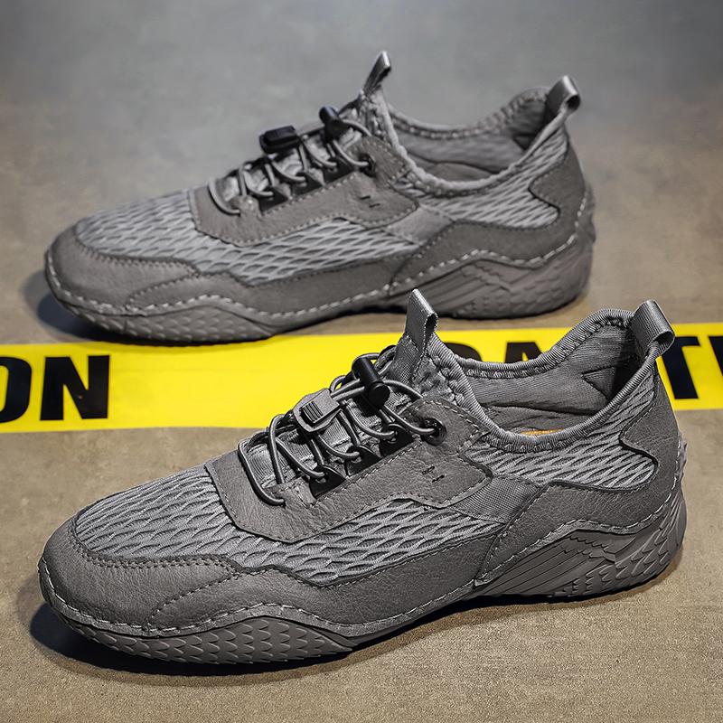 

Мужская обувь из натуральной кожи, летние дышащие теннисные мужские сандалии с отверстиями для отдыха на открытом воздухе, сетчатые пляжные серые кроссовки для спорта и отдыха 38 серый