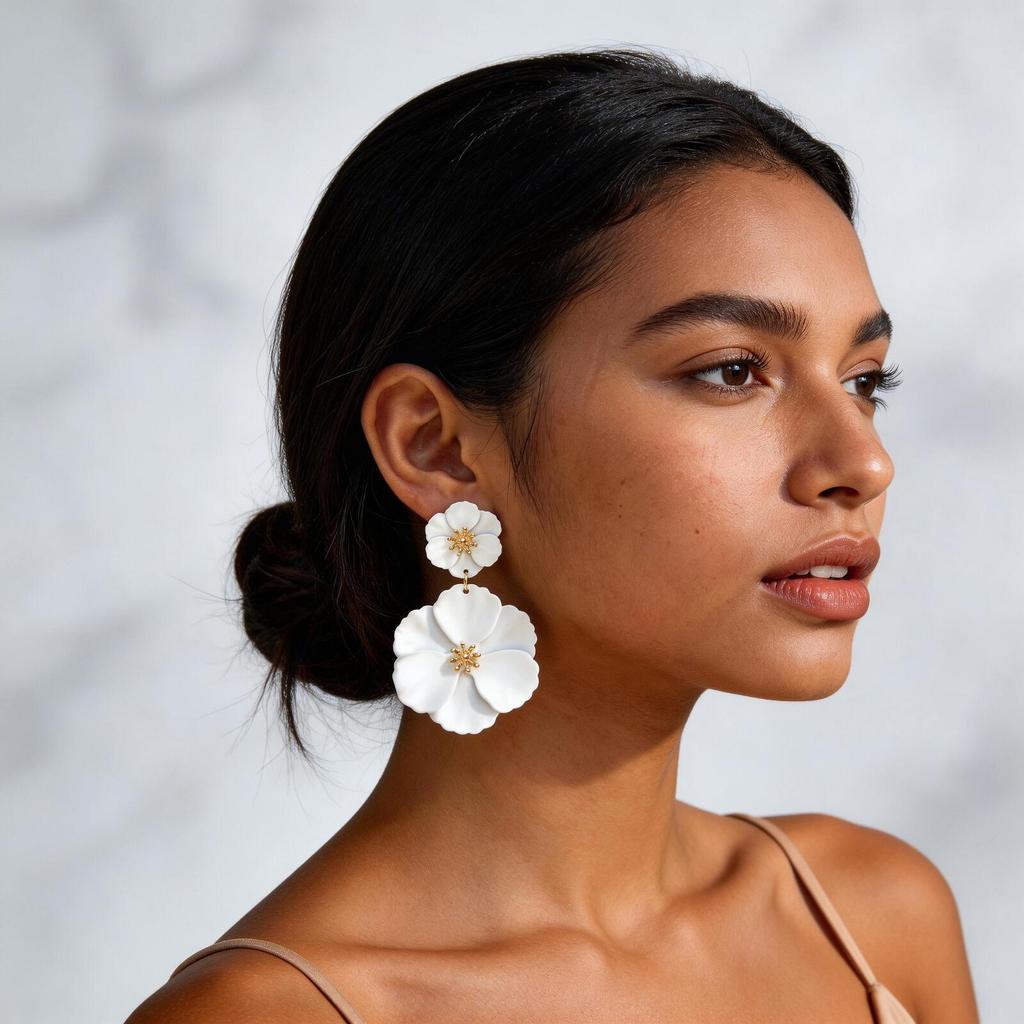 Große Blumen-Hängeohrringe für Damen Übertriebene doppelte florale Hängeohrringe Statement-Charme-Schmuck für Hochzeitsfeier