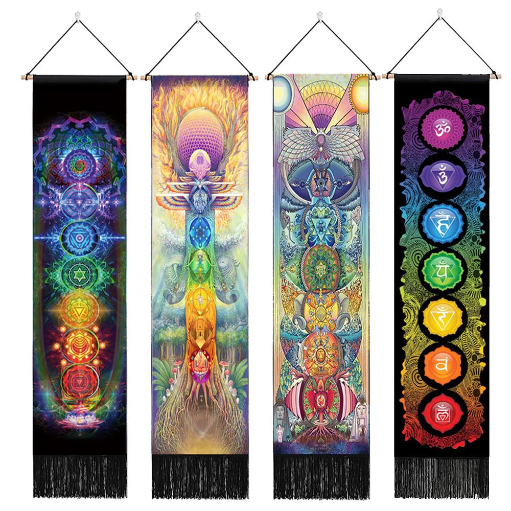 Seven Chakra Tapestry Vertical Wall Hanging Tree of Life Tapestry Tassel Yoga Meditation Tapestry for Bedroom Living Decoration