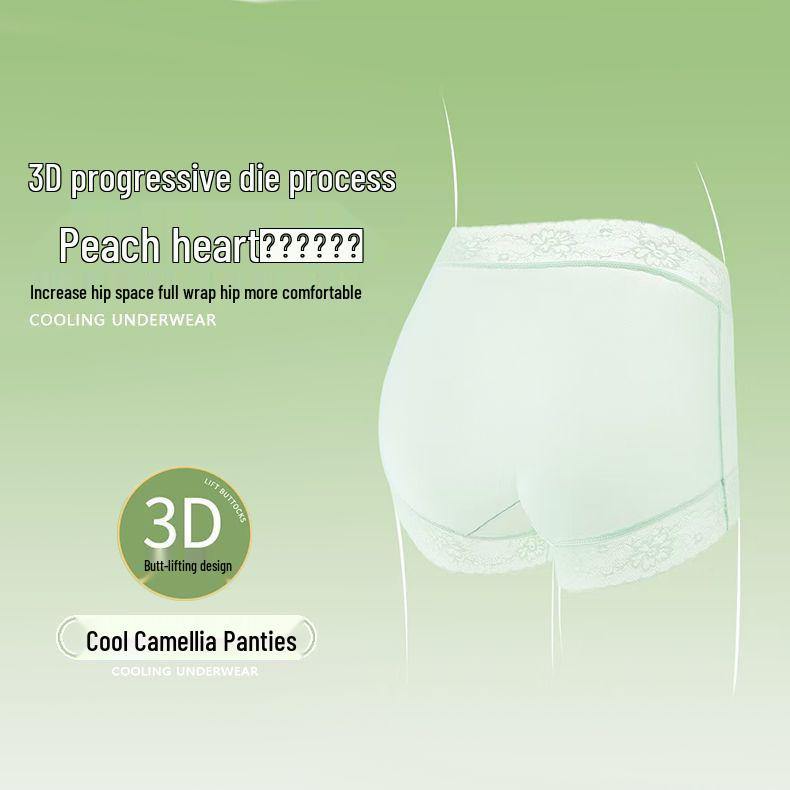 Hidden Valley Camellia: Ultra-thin Ice Silk Panties, Plus Size Breathable Mid-Waist Lace Boxers