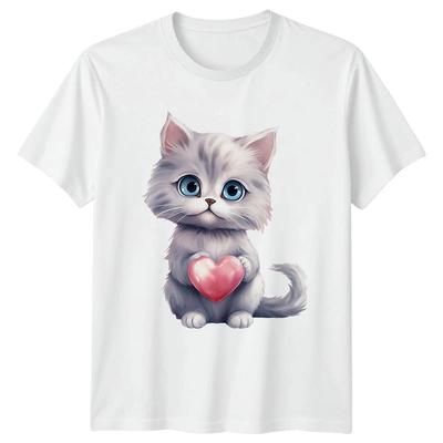 Kitten Holding Heart Cats Animals Mens T-Shirt Womens Tee Graphic Unisex Top