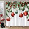Christmas Printed Shower Curtain Cute Snowman Red Truck Christmas Tree Socks Gifts Winter Fabric Shower Curtains Bathroom Decor