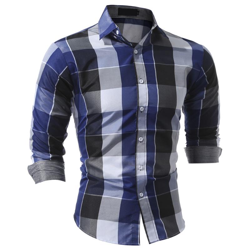Camicia a Quadri da Uomo a Maniche Lunghe Moda Revers Casual Camicia da Uomo a Maniche Lunghe Top