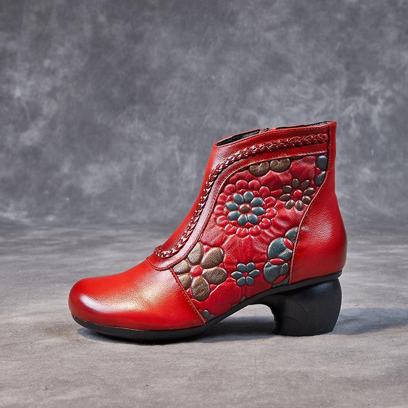 Women's Shoes Autumn and Winter New Cowhide Boots Velvet Warm Cotton Shoes Women's Thick Heel Soft Sole Non-slip Short Boots