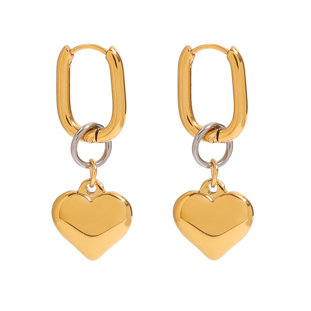 European  American Stainless Steel Two-Tone Heart Earrings - High-End Titanium Steel Accessories