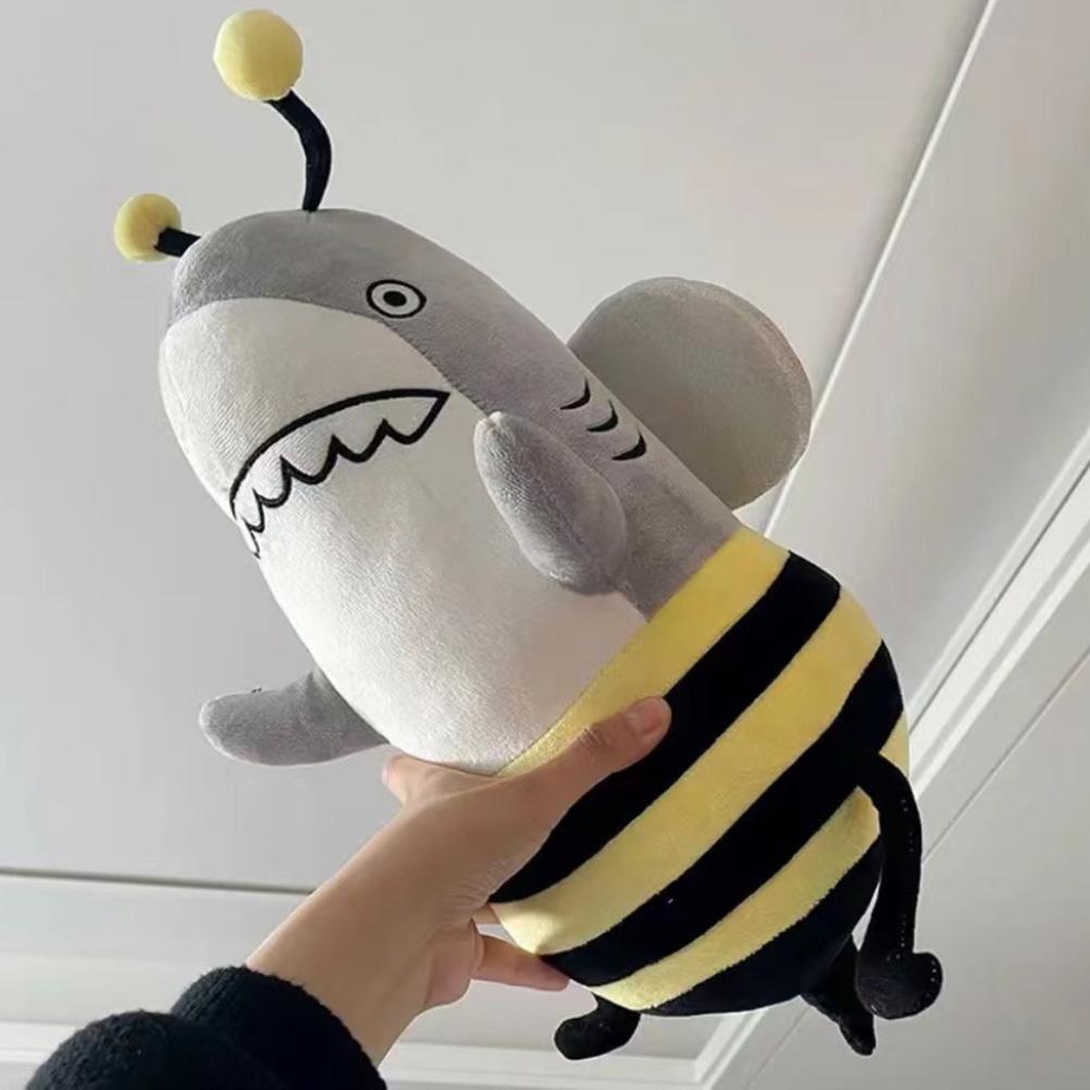 Bee Shark Plush Toy Cartoon Stuffed Animal Fluffy Doll Throw Pillow Home Decorations Kids Birthday