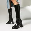 Sung Fit Women's Knee High Boots Gold Silver Comfy Shoes Soft Patent Leather Chunky High Heels Footwear