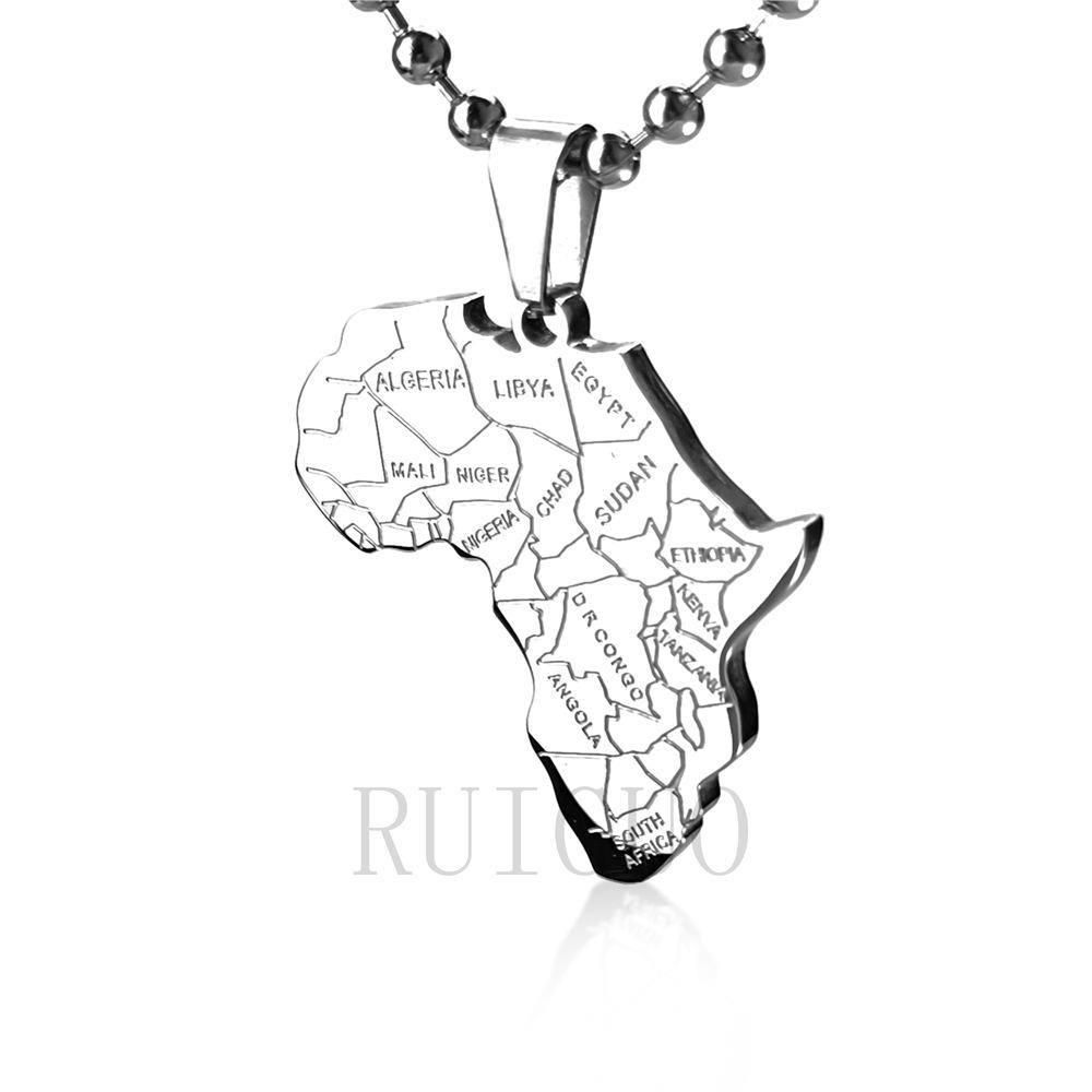 Stainless Steel Engraved Men's Tropical Rainforest Continent Pendant Necklace