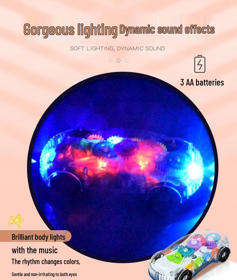 In Stock: Interactive Transparent Gear Racing Car – Omni-directional Walking, Lights, Music, Electric Toy for Children & Parents