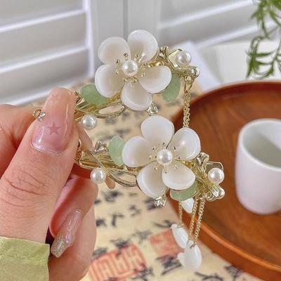 Pearl Tassel Hair Clip Rose Butterfly Flower Hairpin Retro Side Clip Accents Chinese Hanfu Weddings Women's Hair Accessories