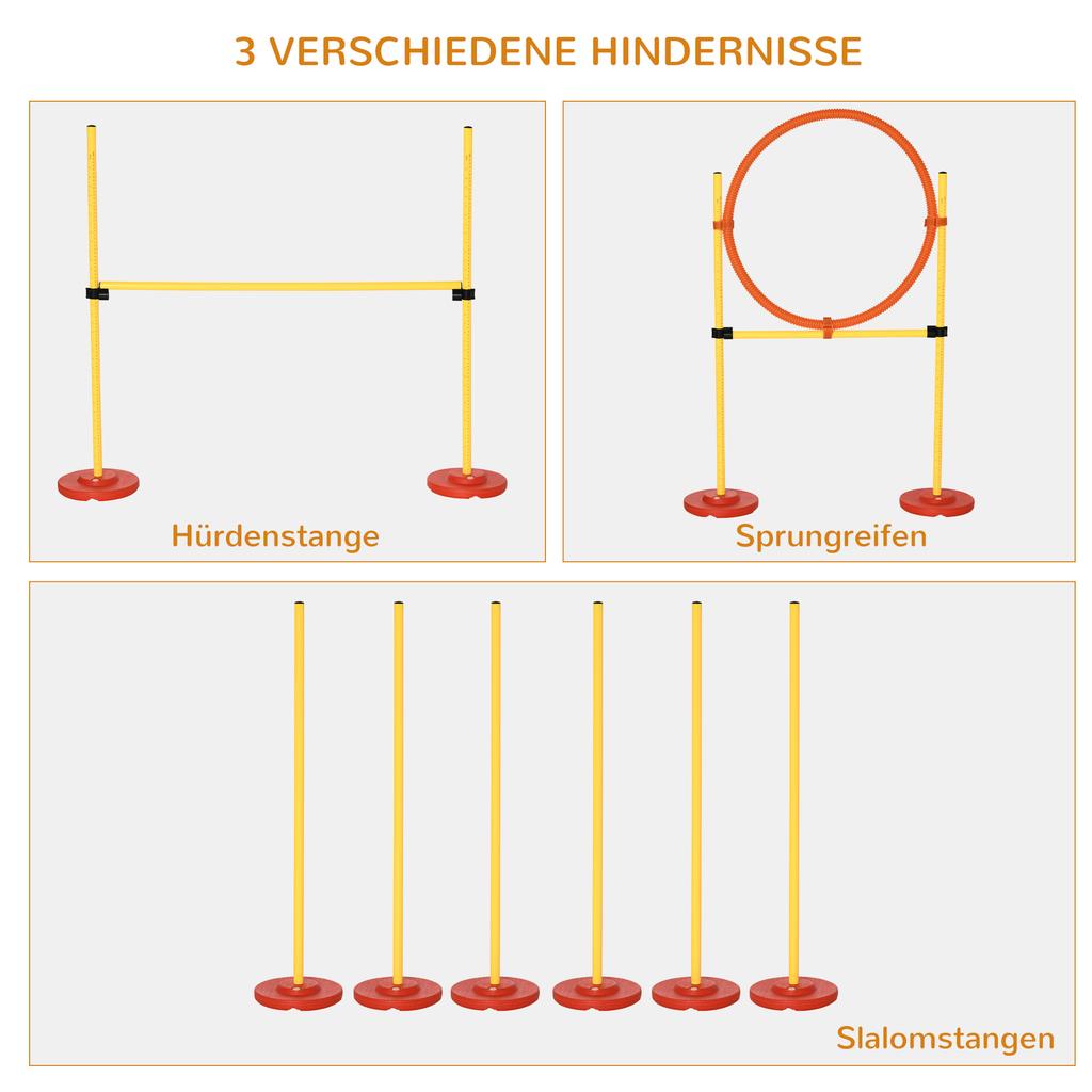 Dog Agility Equipment Training Portable Obstacle for Pet w/Adjustable Hurdles, Jumping Ring, Weave Poles