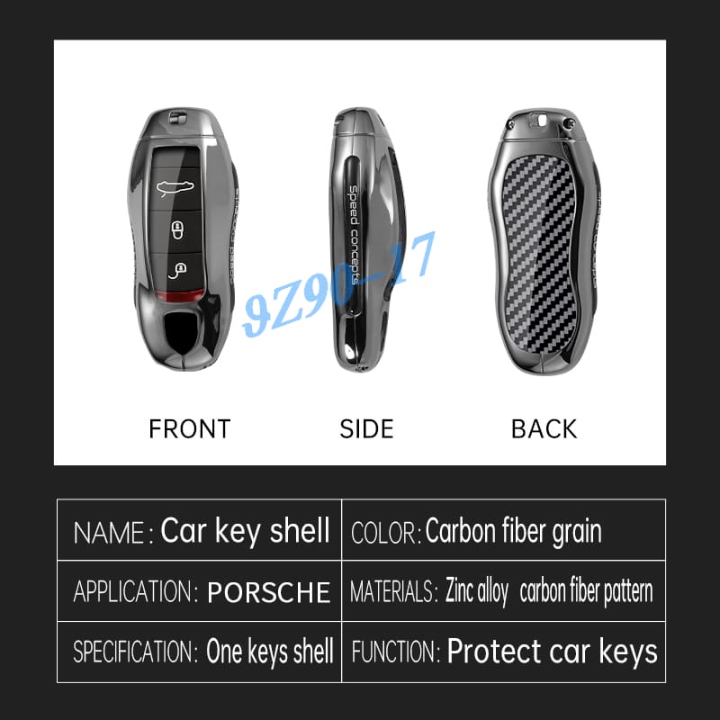 Metal Carbon Fiber Car Key Fob Case Cover Keychain For - Porsche Cayenne Coupe Panamera Taycan 911