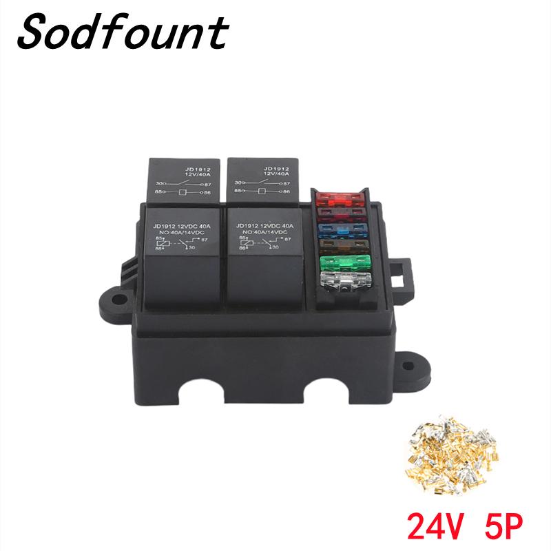 Free Combination Auto Car Truck 6Way Fuse Holder 4 Relay holder Circuit Standard ATO Blade Fuse Relay Holder 12V 40A Relay
