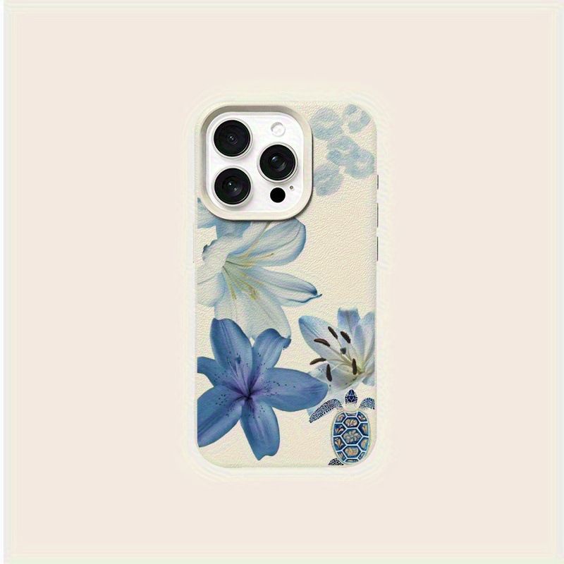 Minimalist Ins Turtle Blue Lily Pattern Phone Case For iPhone 17 16 15 14 13 12 11 Pro Max 14 Plus 17 Air X XS XR Soft Y2K Cover