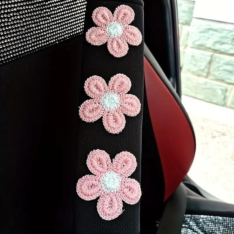 2pcs Ice Silk Pink Flower Shoulder Protection Cartoon Creative Car Seat Belt Shoulder Protection Small Flower Car Interior