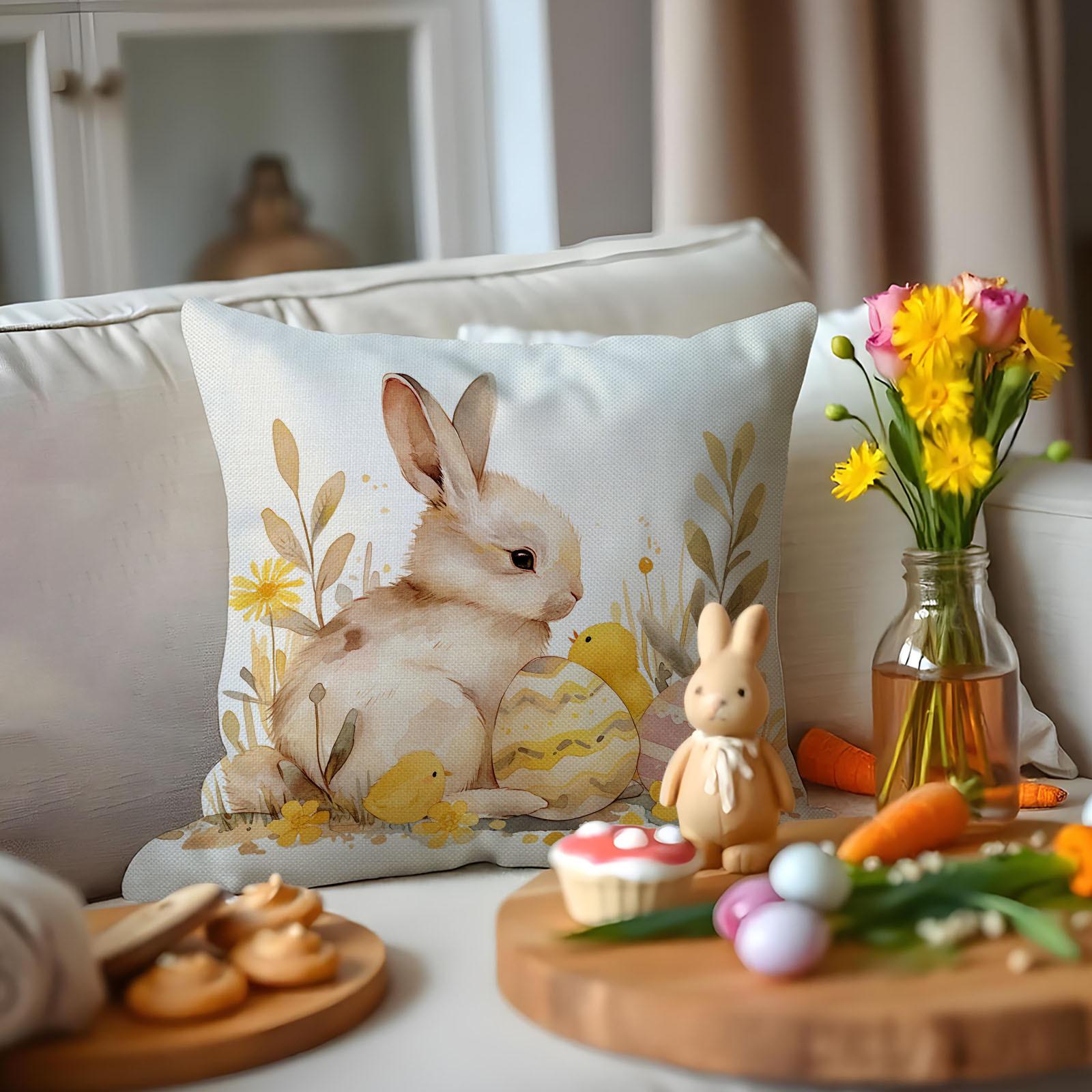 

Пасхальная наволочка Maillard Vintage с принтом кролика, льняная наволочка для диванной подушки с односторонней печатью 45 * 45Cm