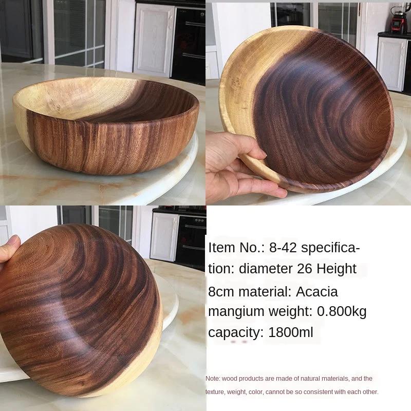Salátová mísa z akáciového dřeva - Kruhový a kreativní design, Vyrobena z celého dřeva, Ideální pro servírování