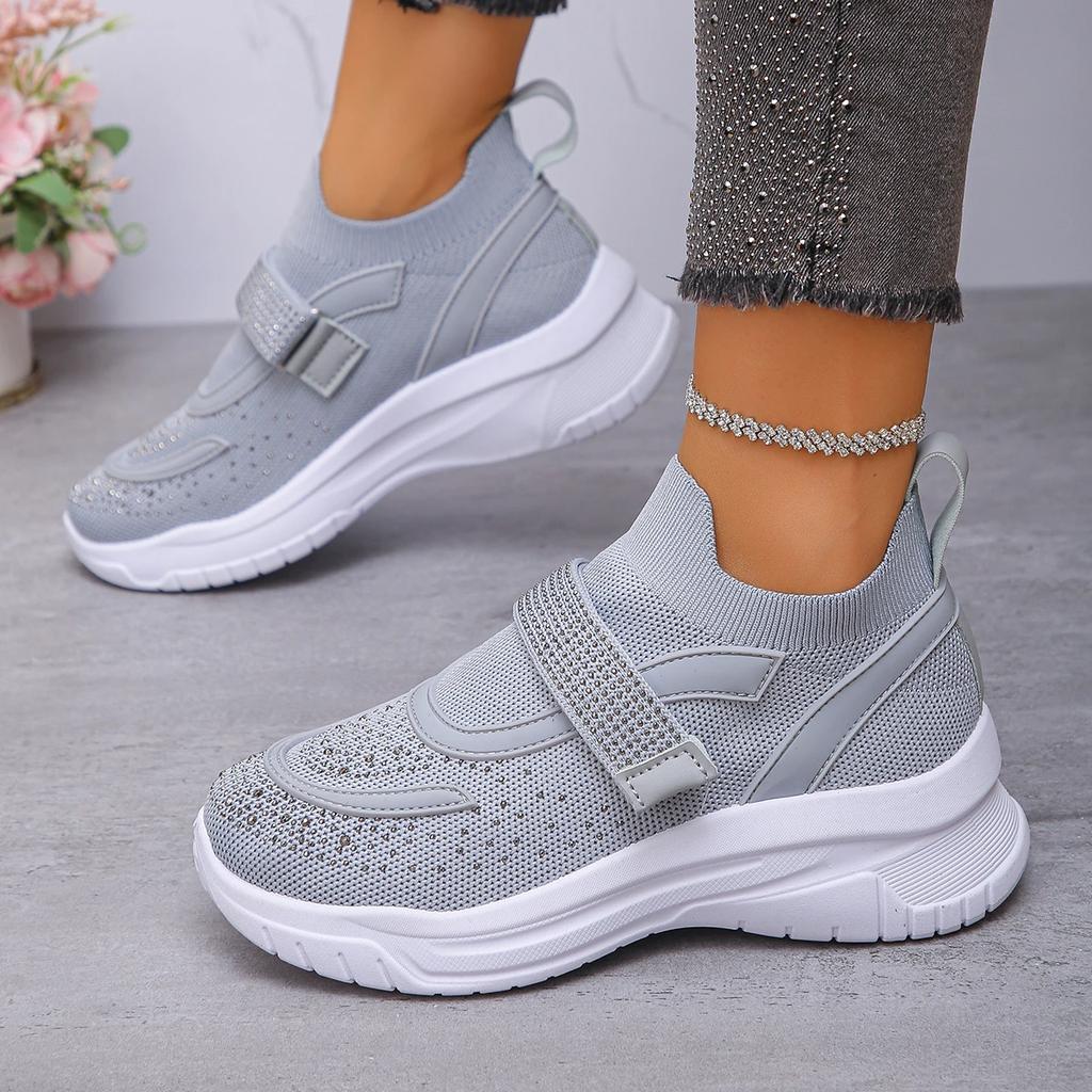 New Platform Lightweight Casual Rhinestone Deep Mouth Round Toe Breathable Single Shoes