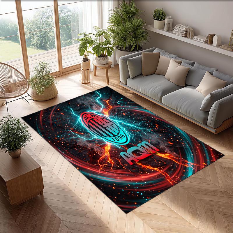 Tappeto in Flanella Stampato AC Milan Antiscivolo Morbido Poliestere Tappeto per Pavimento Tappetino Decorativo da Interno per Camera da Letto Soggiorno Divano Sala Giochi Decorazione Casa