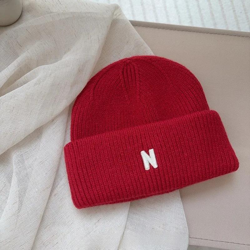 Korean Children's Autumn Winter New N-letter Knitted Hats for Boys Girls Simple Versatile Baby Foreign-style Wool Pullover Hat