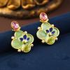 Antique-Style Enamel Flower Oil Painting Pearl Stud Earrings: Niche Literary Retro Luxury for Autumn/Winter