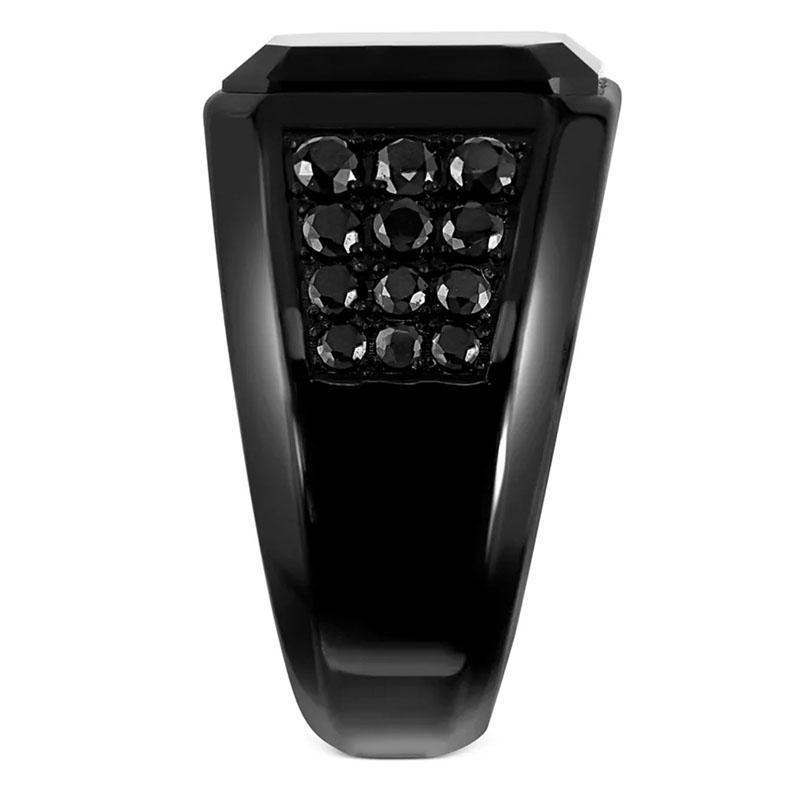 Hot Sale High Quality Geometric Black Rhinestone Crystal Zirconium Male Alloy Ring for Men Party Zircon Accessories