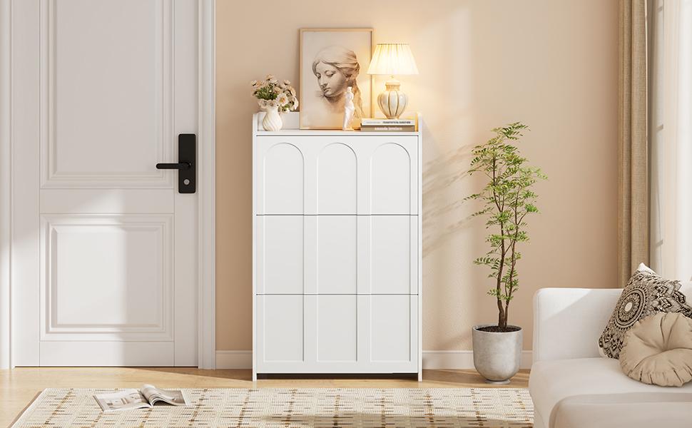 2-Piece Set Shoe Cabinet Shoe Rack, with 12 Compartments, Can Be Placed In Hallways, Doors, Living Rooms and Offices, MDF, White