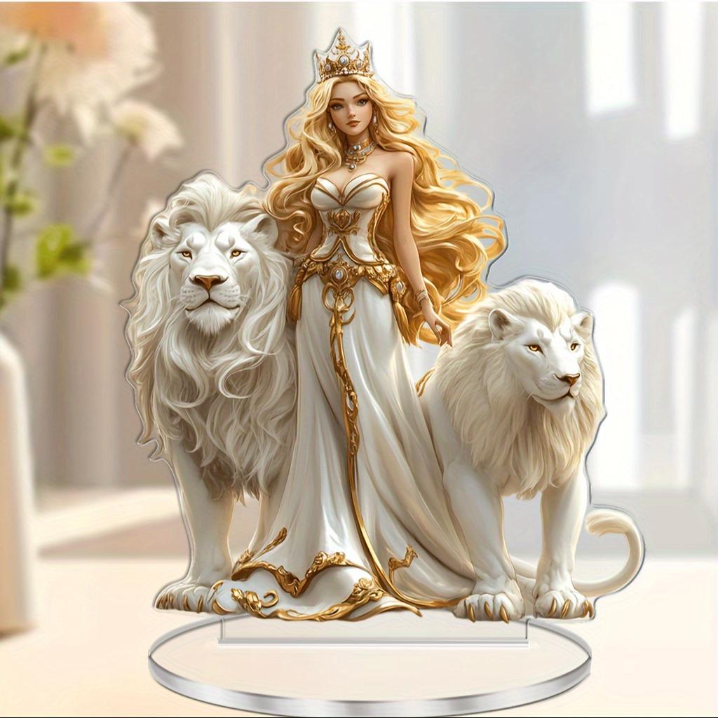 Statue décorative angélique et de lion inspirante en acrylique, adaptée à la décoration de la maison et de la cuisine, un ornement de bureau polyvalent, le choix parfait pour Holi