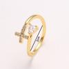 Exquisite Sparkling Zircon Heart Cross Opening Ring, Women's Fashion Trend Holiday Party Accessories