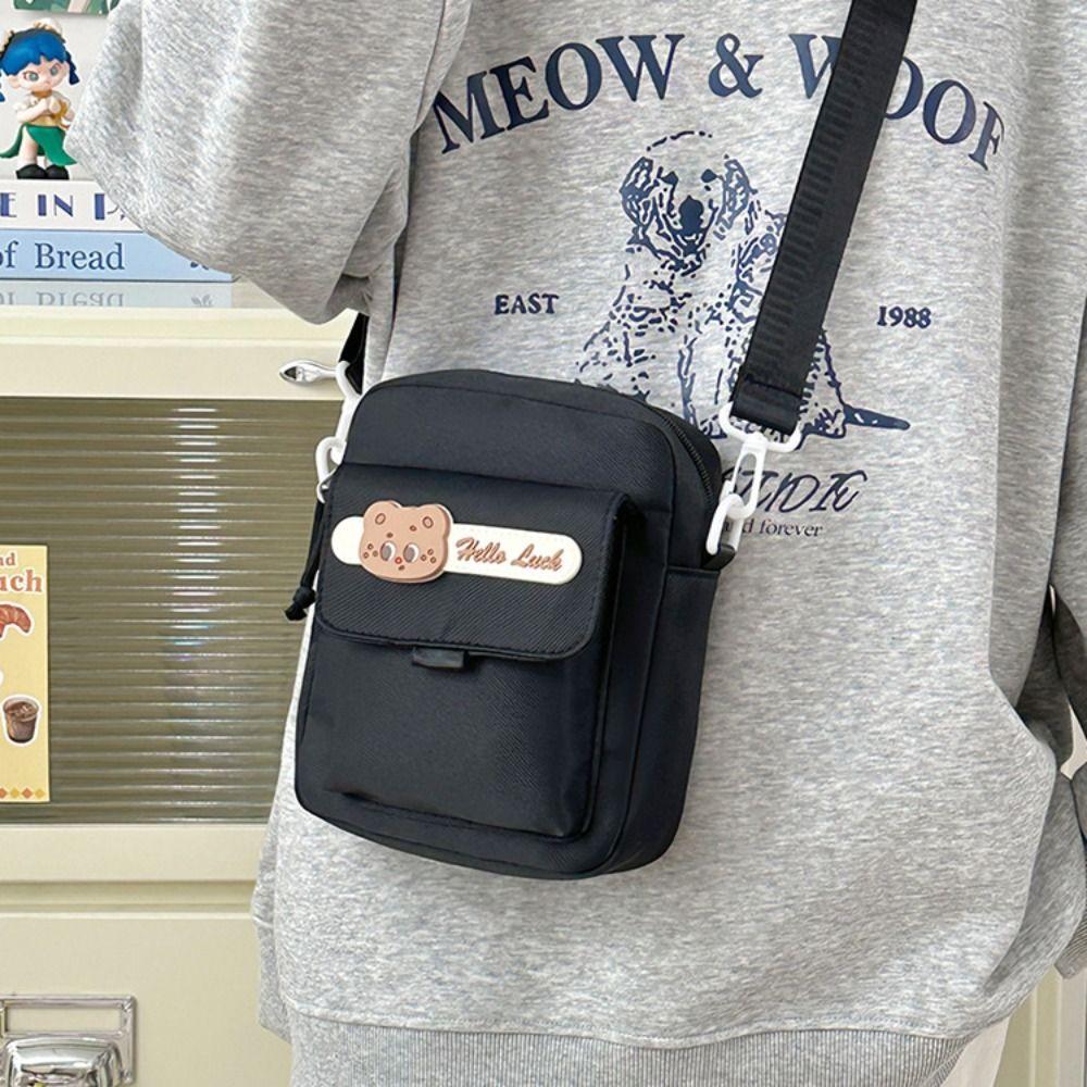 Cute Canvas Shoulder Bag Small Bear Small Square Bag Casual Nylon Crossbody Bag  Gift