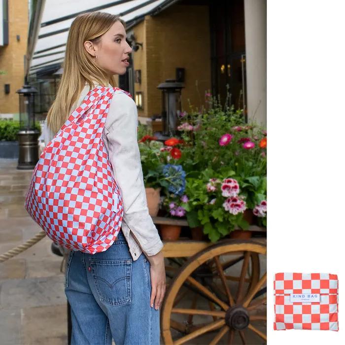 [KINDBAG] Checkerboard Reusable Red & Blue Medium Kind Bag