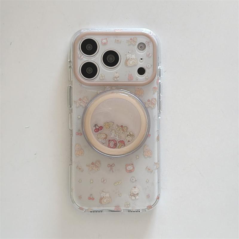 Cute Cartoon Rabbit Magnetic Phone Case For iPhone 15 16 17 Pro Max Sweet Dessert Pattern Shimmer Glitter Clear TPU Shockproof C