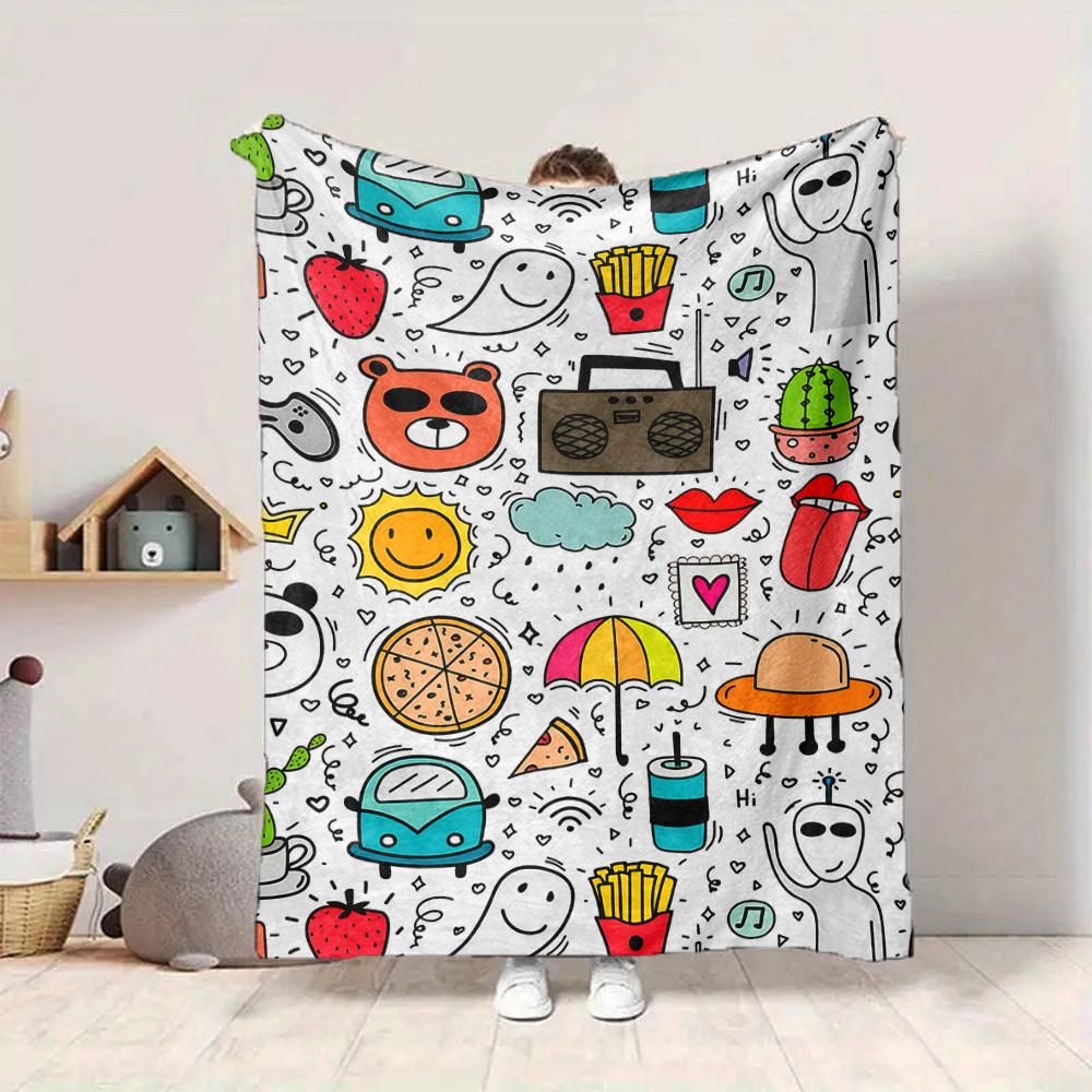 1pc Doodle Patterns Blanket Warm, Cozy, And Soft, Suitable for Sofas, Beds, Cars, And Office Use.Perfect for Camping And Travel, Making It a Great Gif